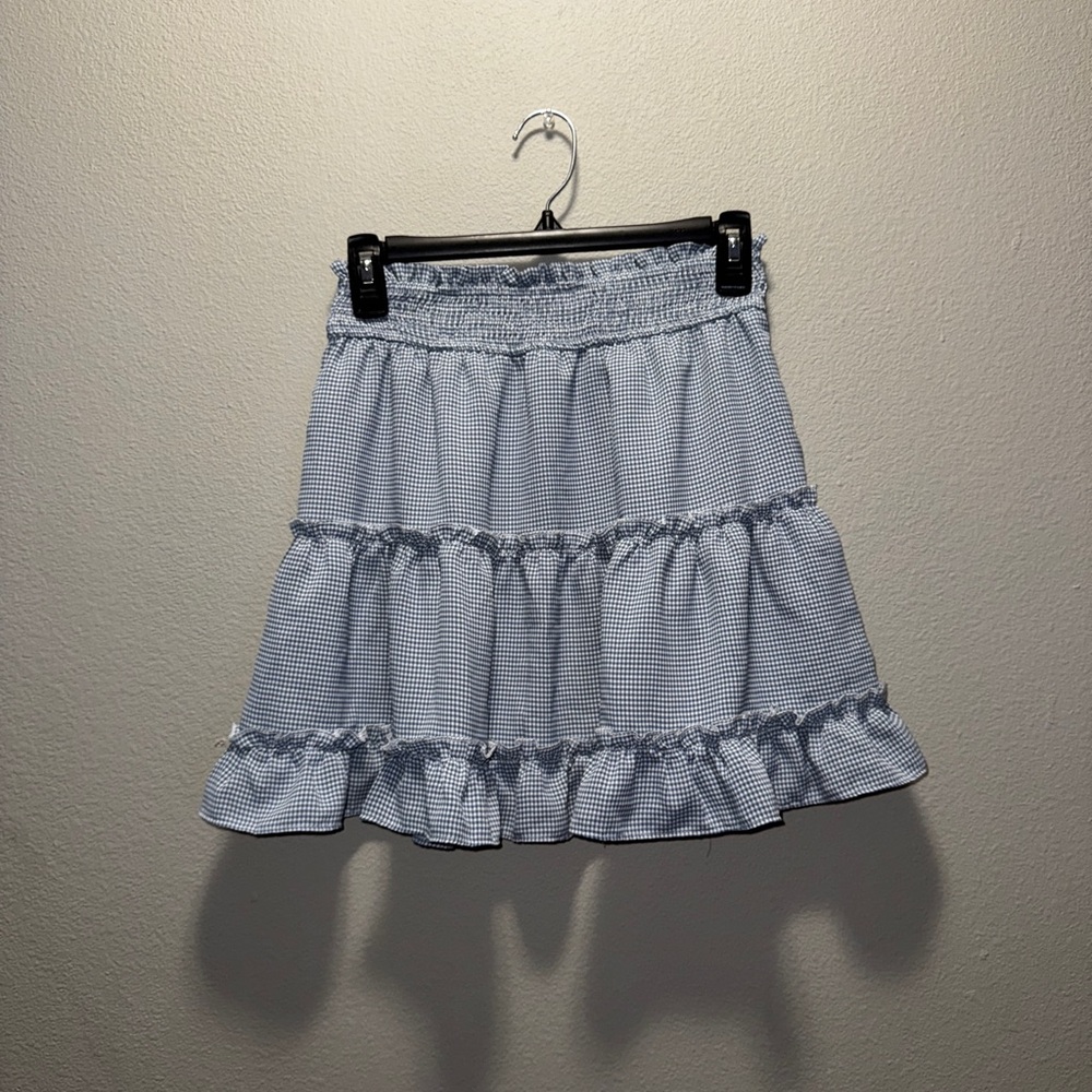 Blue Gingham Ruffle Skirt